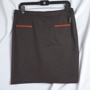 Thalian Pencil Skirt Woman 12 Brown Orange‎ Trim Career Office Preppy Academia